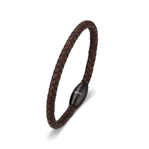 BLAZE Leather Stainless Steel Brown Braided Bracelet