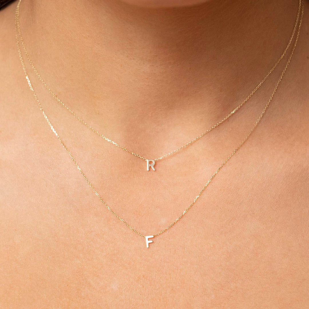 9K Rose Gold 'F' Initial Adjustable Letter Necklace 38/43cm