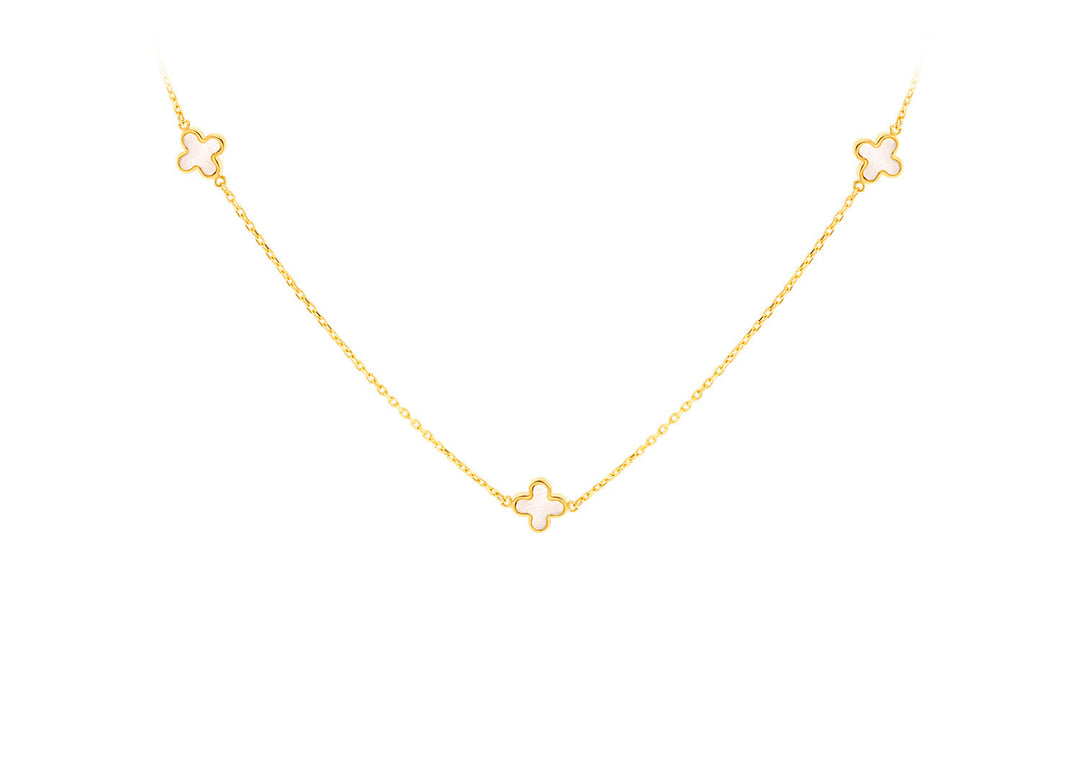 9K Yellow Gold 3 Mother-of-Pearl Petal Necklace 40-42.5 cm