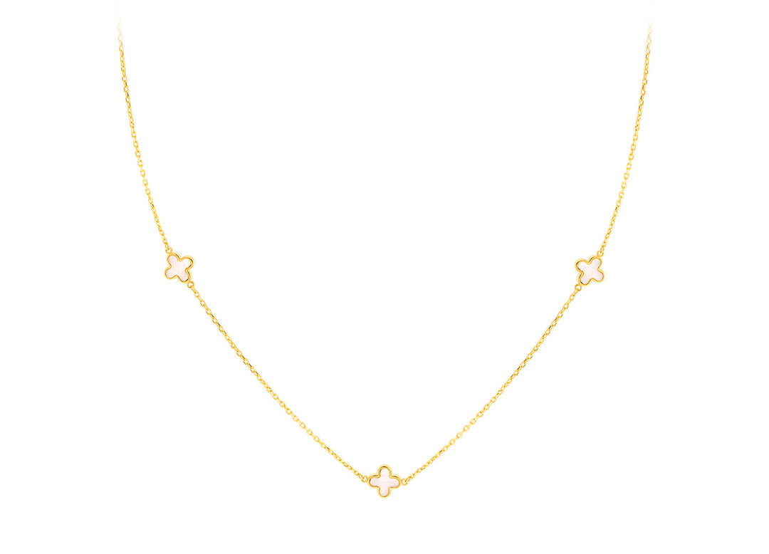 9K Yellow Gold 3 Mother-of-Pearl Petal Necklace 40-42.5 cm