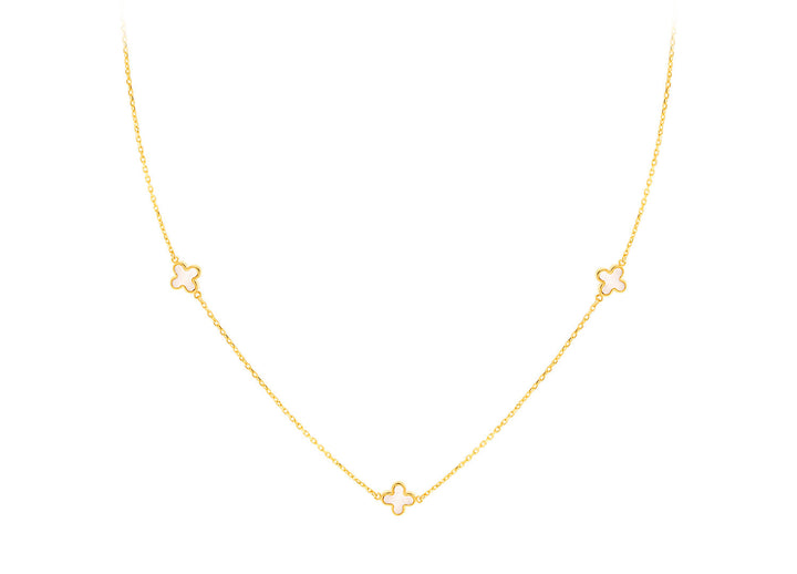 9K Yellow Gold 3 Mother-of-Pearl Petal Necklace 40-42.5 cm