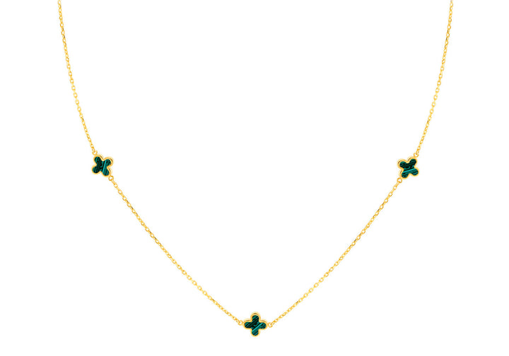 9K Yellow Gold 3 Malachite Petal Necklace 40-42.5 cm