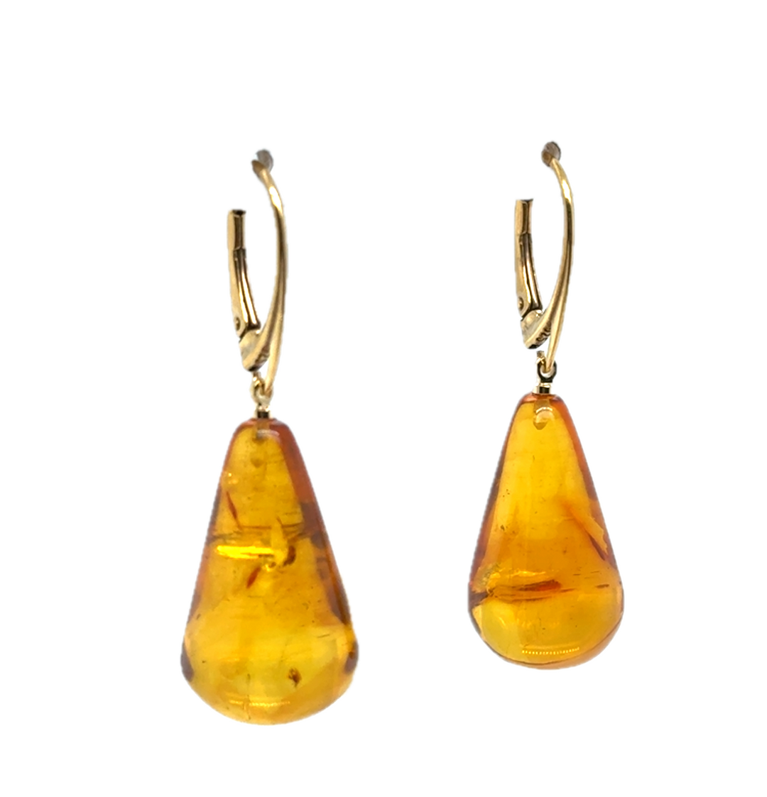 Gold Plated Baltic Amber Drop Earrings