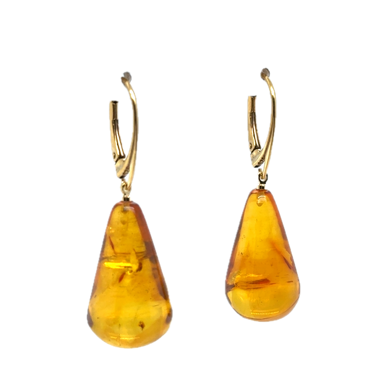 Gold Plated Baltic Amber Drop Earrings