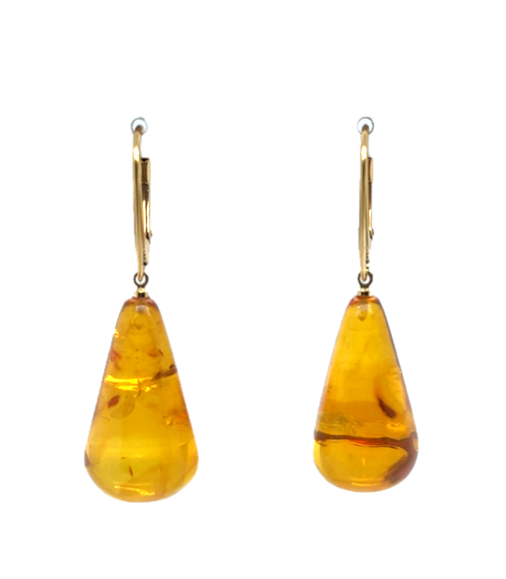 Gold Plated Baltic Amber Drop Earrings