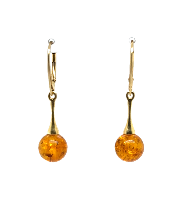 Gold Plated Baltic Amber Drop Ball Earrings