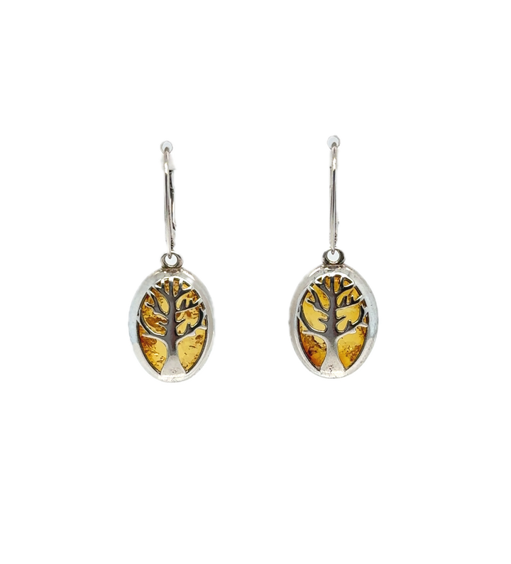 Baltic Amber Tree Of Life Drop Earrings