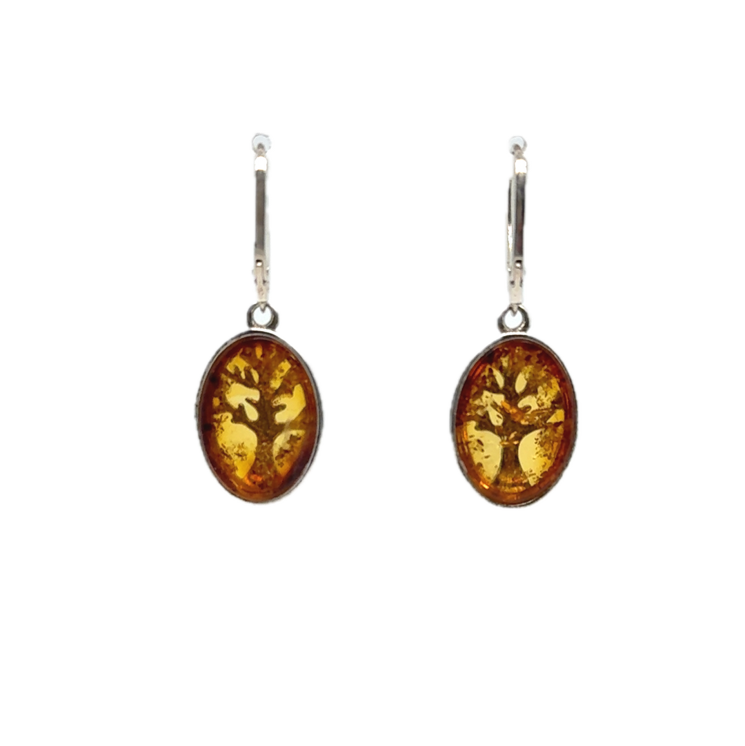 Baltic Amber Tree Of Life Drop Earrings