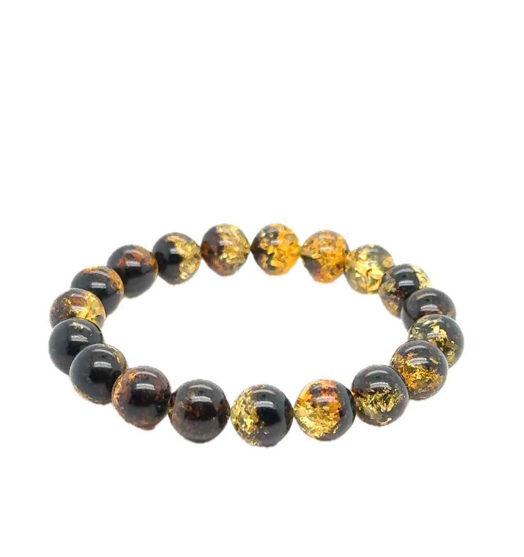 Black & Green Baltic Amber Ball Bracelet