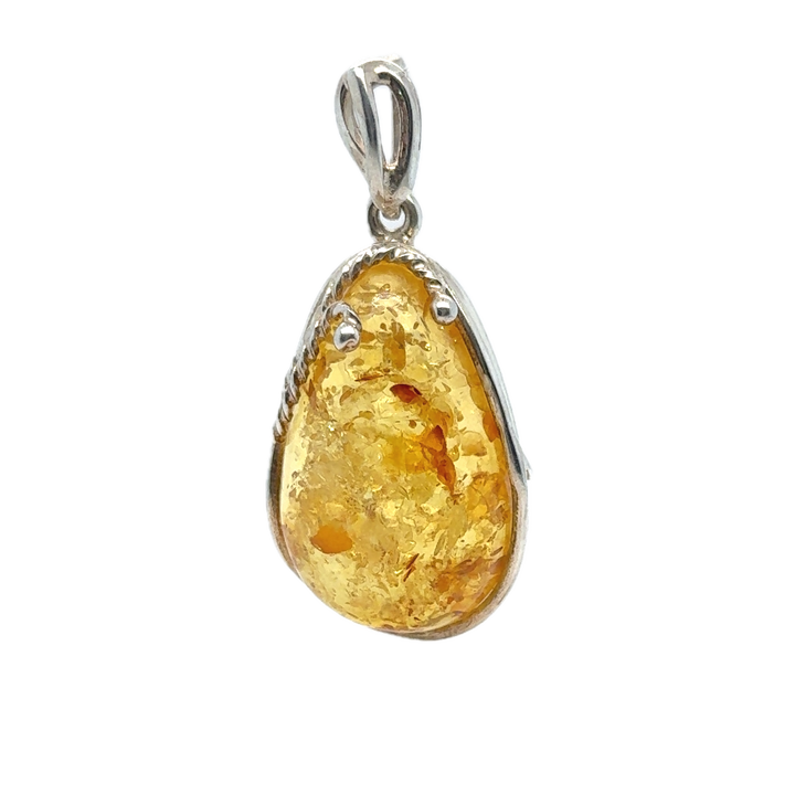 Sterling Silver Baltic Amber Large Drop Pendant