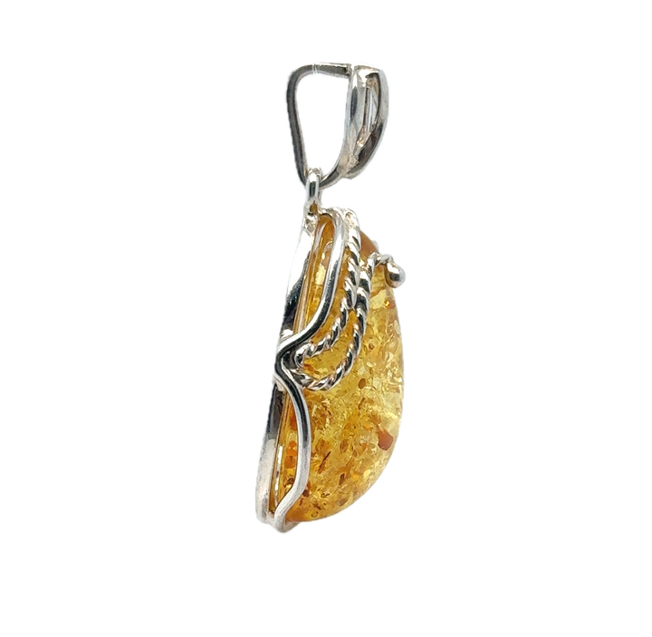 Sterling Silver Baltic Amber Large Drop Pendant