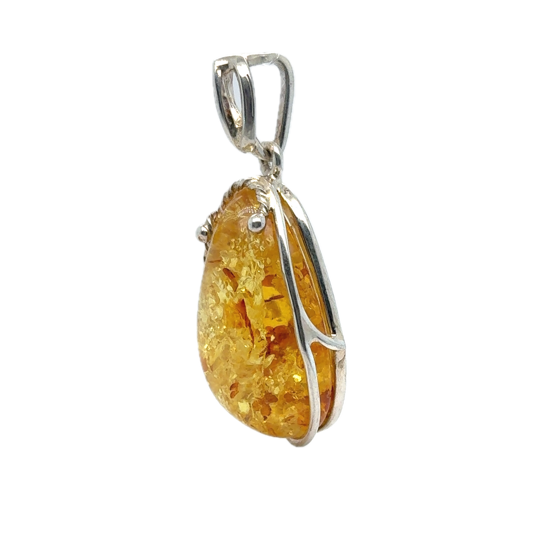 Sterling Silver Baltic Amber Large Drop Pendant