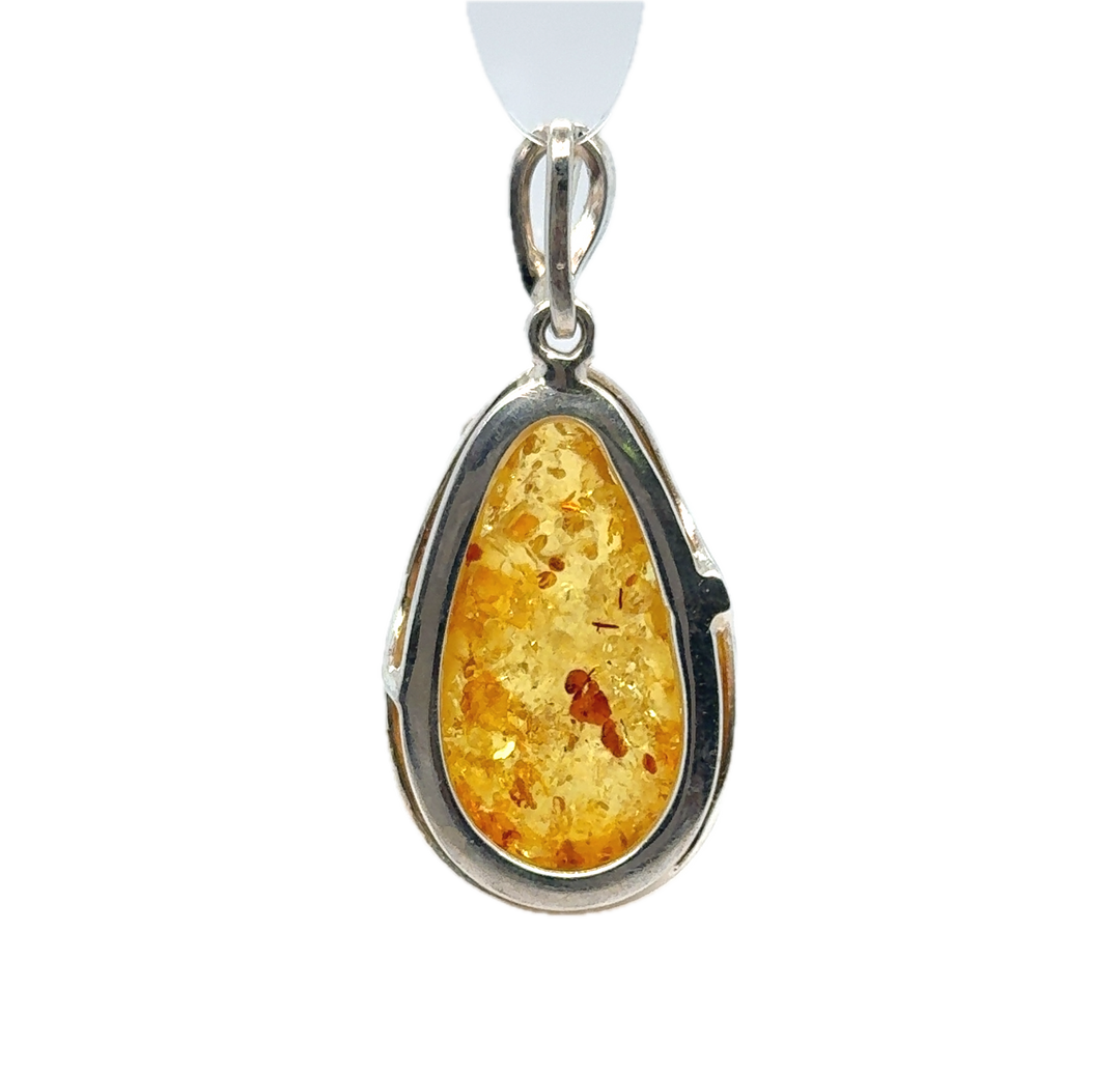 Sterling Silver Baltic Amber Large Drop Pendant