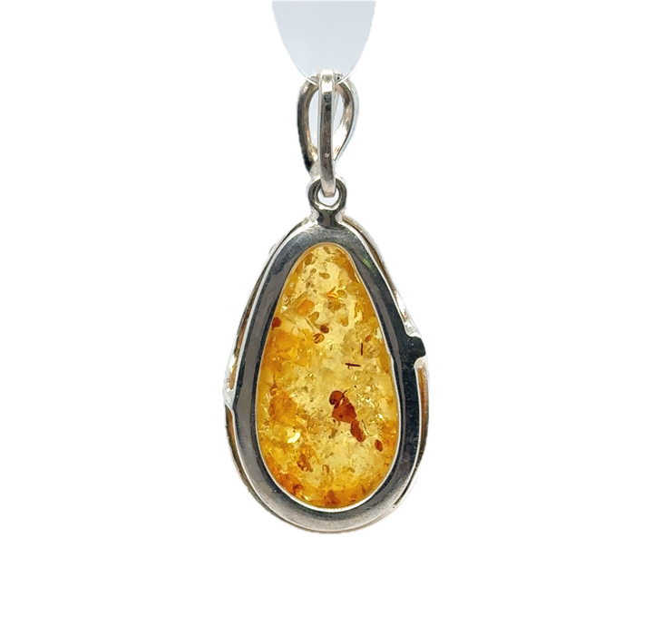 Sterling Silver Baltic Amber Large Drop Pendant