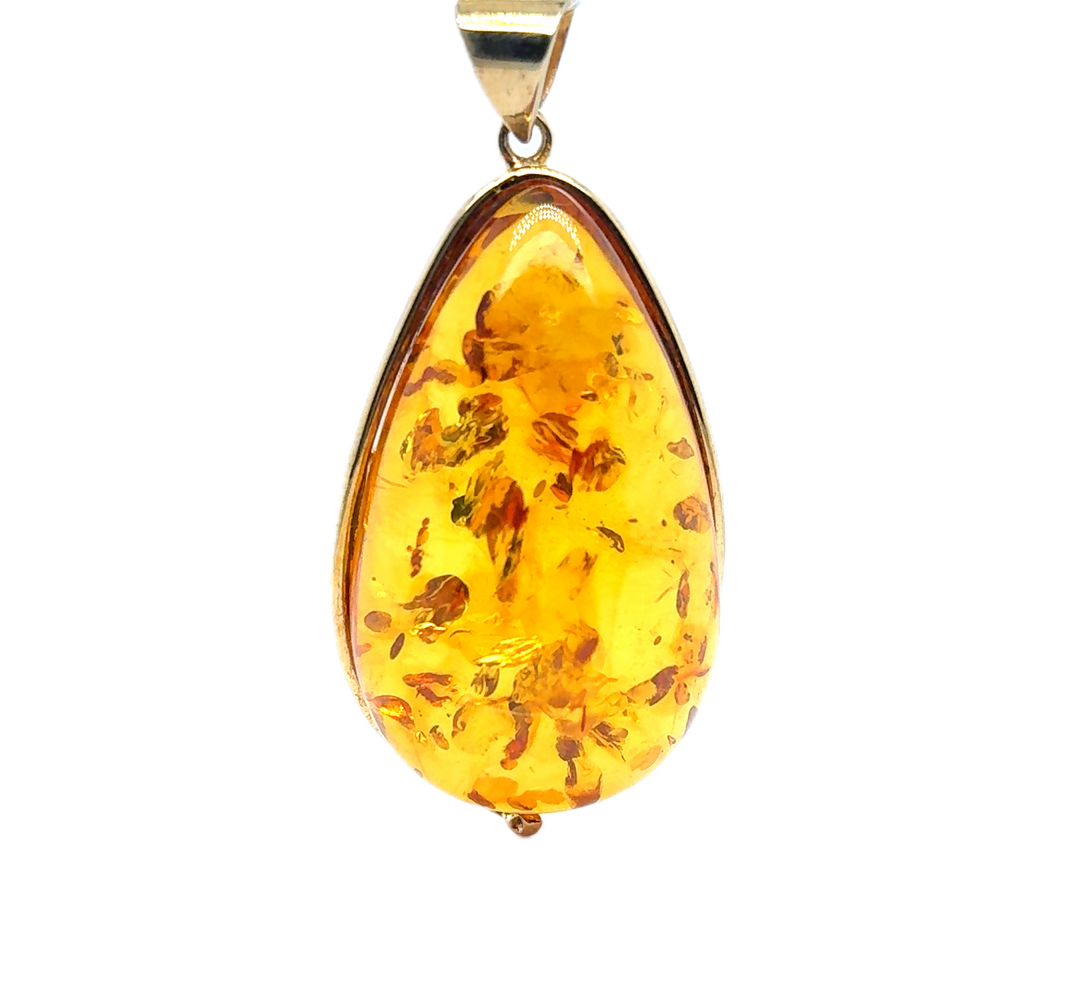 Gold Plated Baltic Amber Large Drop Pendant