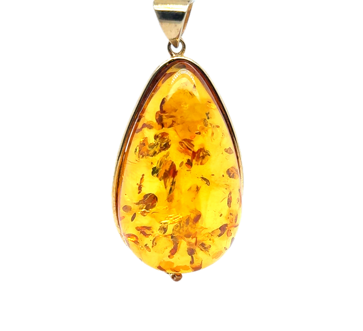 Gold Plated Baltic Amber Large Drop Pendant