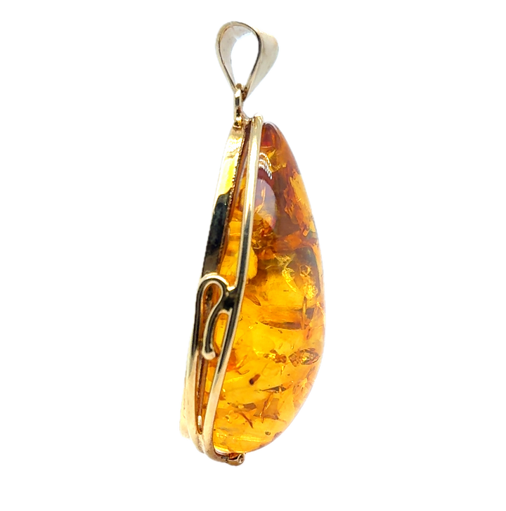 Gold Plated Baltic Amber Large Drop Pendant