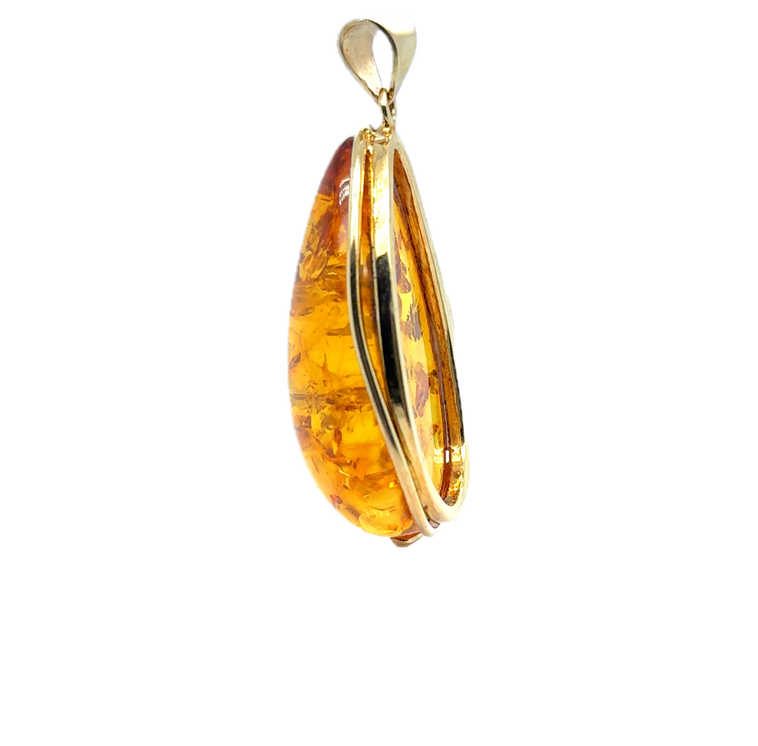 Gold Plated Baltic Amber Large Drop Pendant