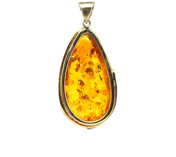 Gold Plated Baltic Amber Large Drop Pendant