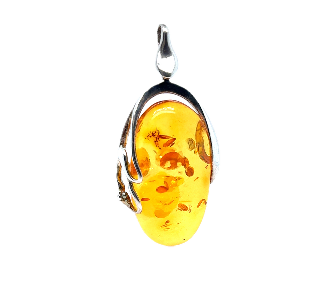 Sterling Silver Baltic Amber Large Drop Pendant