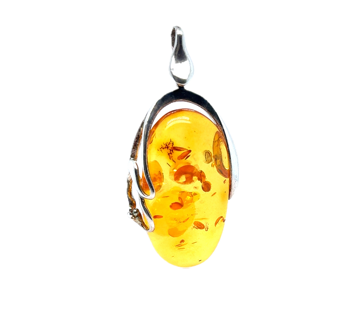 Sterling Silver Baltic Amber Large Drop Pendant