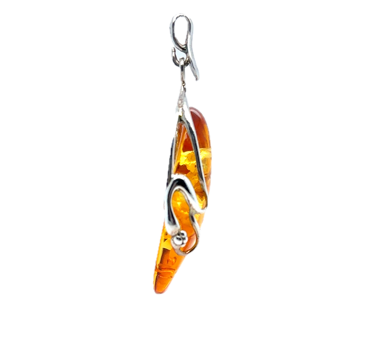 Sterling Silver Baltic Amber Large Drop Pendant