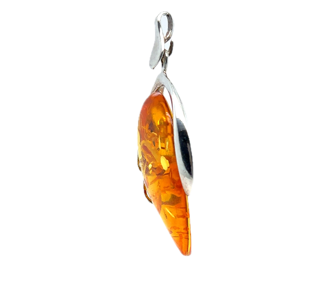 Sterling Silver Baltic Amber Large Drop Pendant