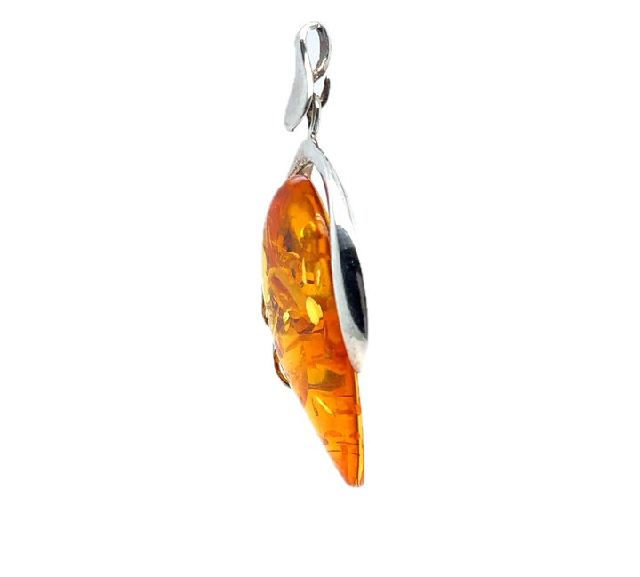 Sterling Silver Baltic Amber Large Drop Pendant