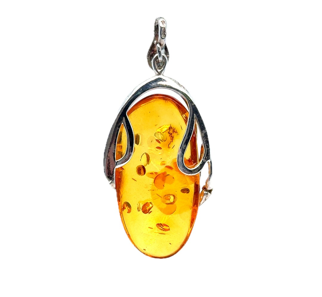 Sterling Silver Baltic Amber Large Drop Pendant