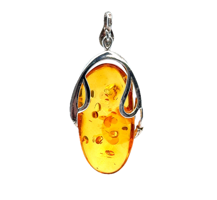 Sterling Silver Baltic Amber Large Drop Pendant