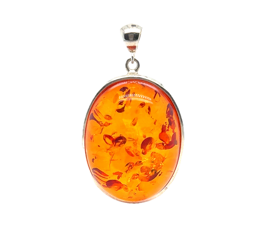 Sterling Silver Baltic Amber Large Oval Pendant