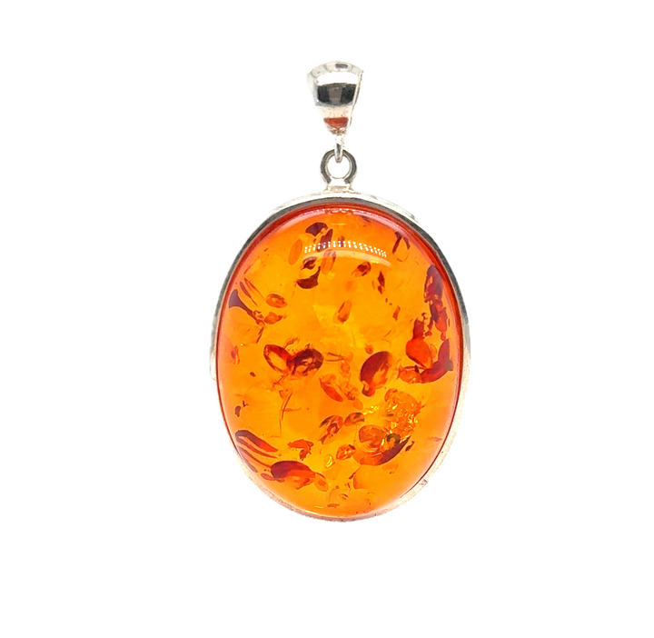 Sterling Silver Baltic Amber Large Oval Pendant