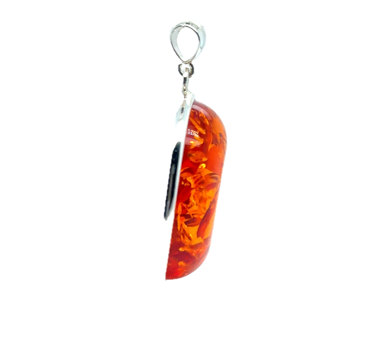 Sterling Silver Baltic Amber Large Oval Pendant