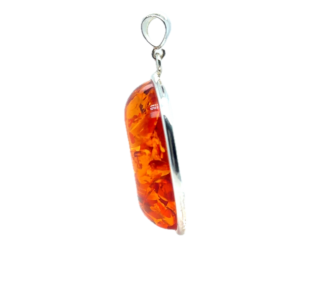 Sterling Silver Baltic Amber Large Oval Pendant