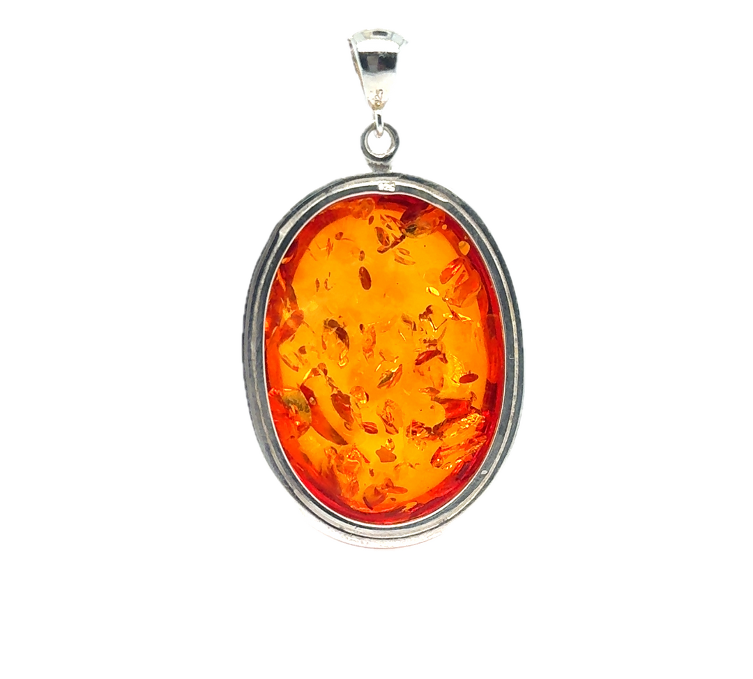 Sterling Silver Baltic Amber Large Oval Pendant