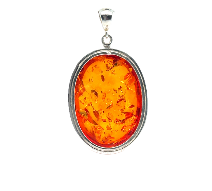 Sterling Silver Baltic Amber Large Oval Pendant