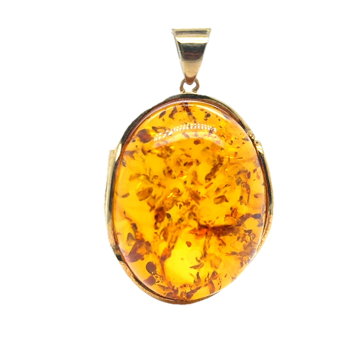 Gold Plated Baltic Amber Large Oval Pendant