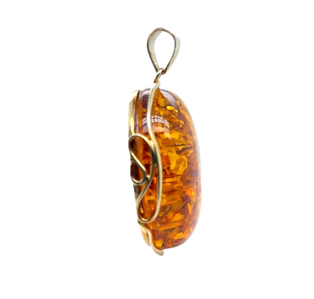 Gold Plated Baltic Amber Large Oval Pendant