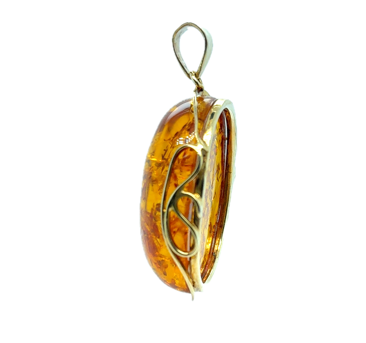 Gold Plated Baltic Amber Large Oval Pendant