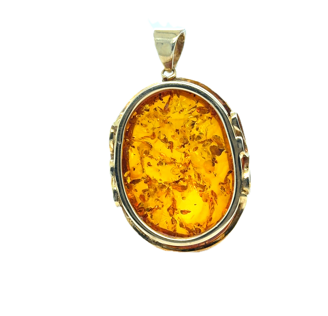 Gold Plated Baltic Amber Large Oval Pendant