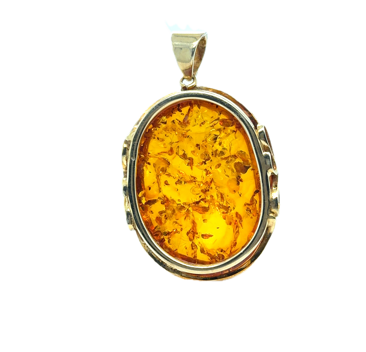 Gold Plated Baltic Amber Large Oval Pendant