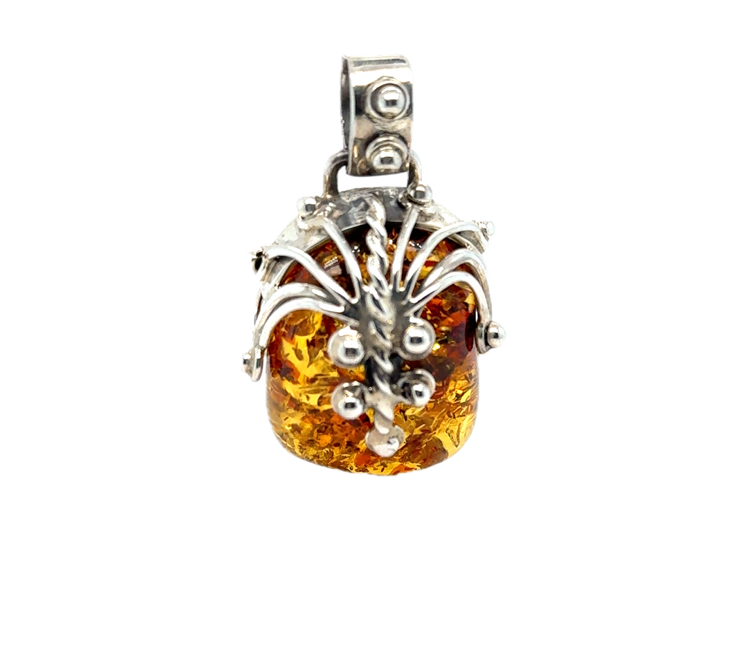 Oxidised Sterling Silver Baltic Amber Pendant