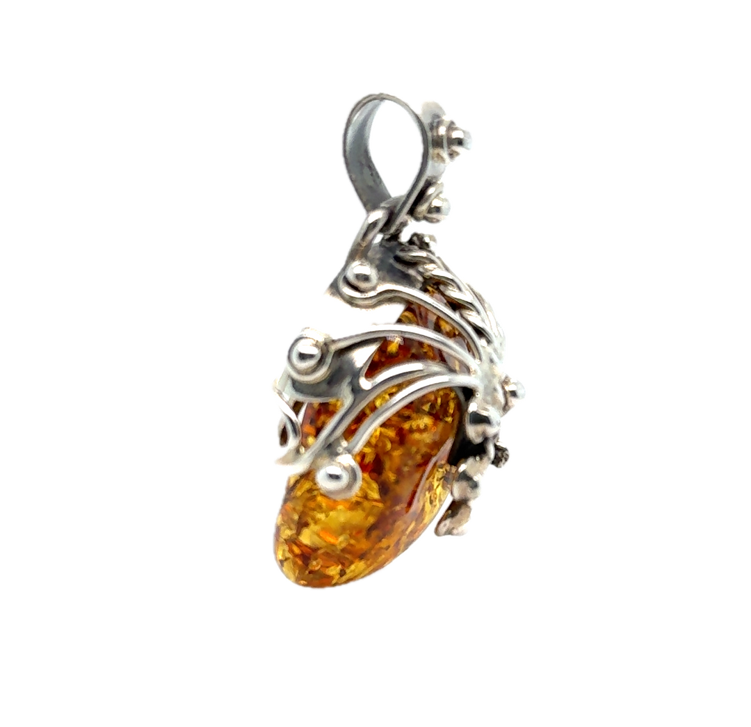 Oxidised Sterling Silver Baltic Amber Pendant