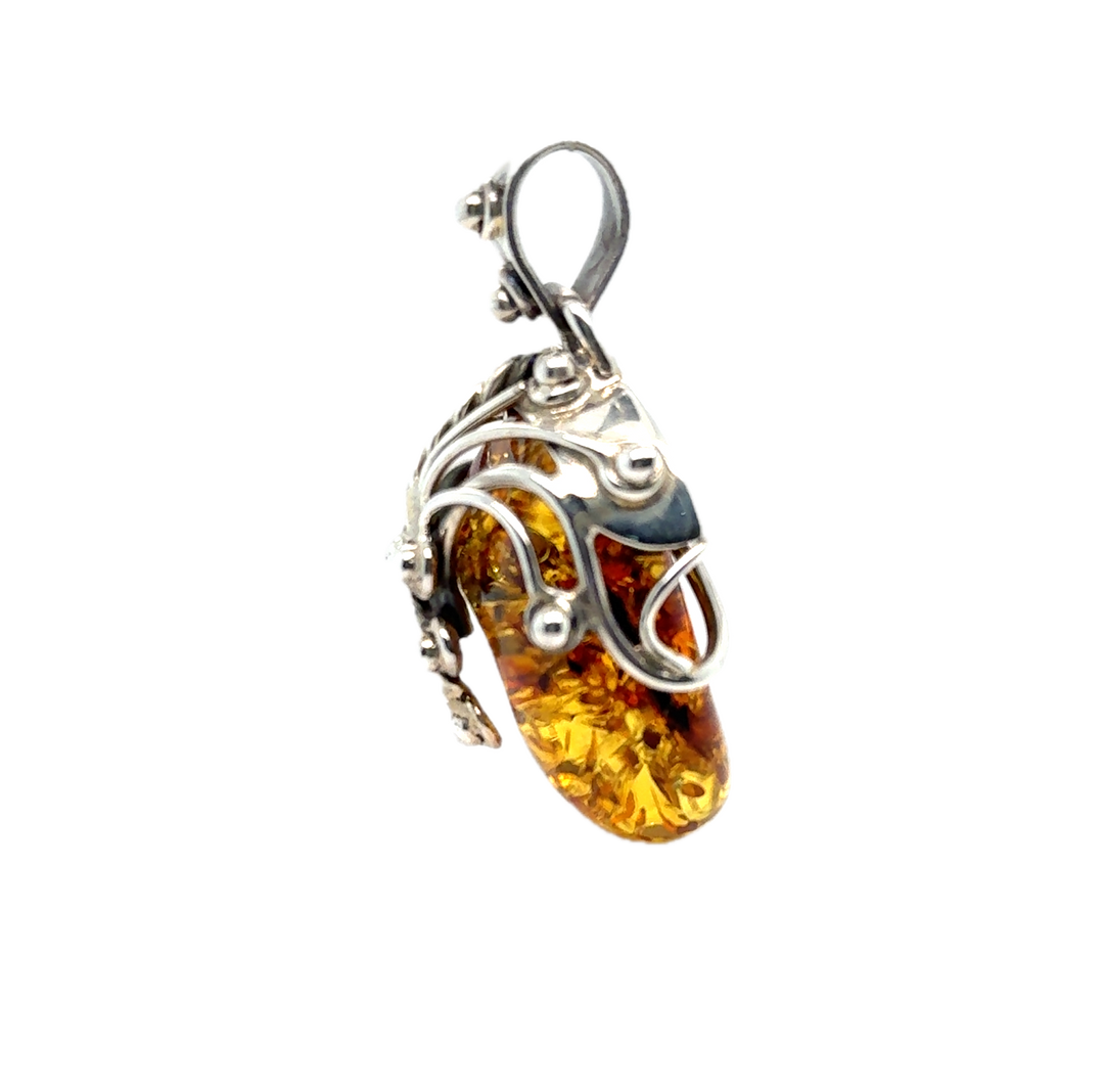 Oxidised Sterling Silver Baltic Amber Pendant