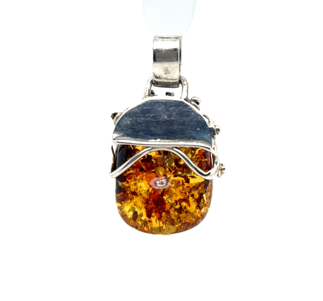 Oxidised Sterling Silver Baltic Amber Pendant