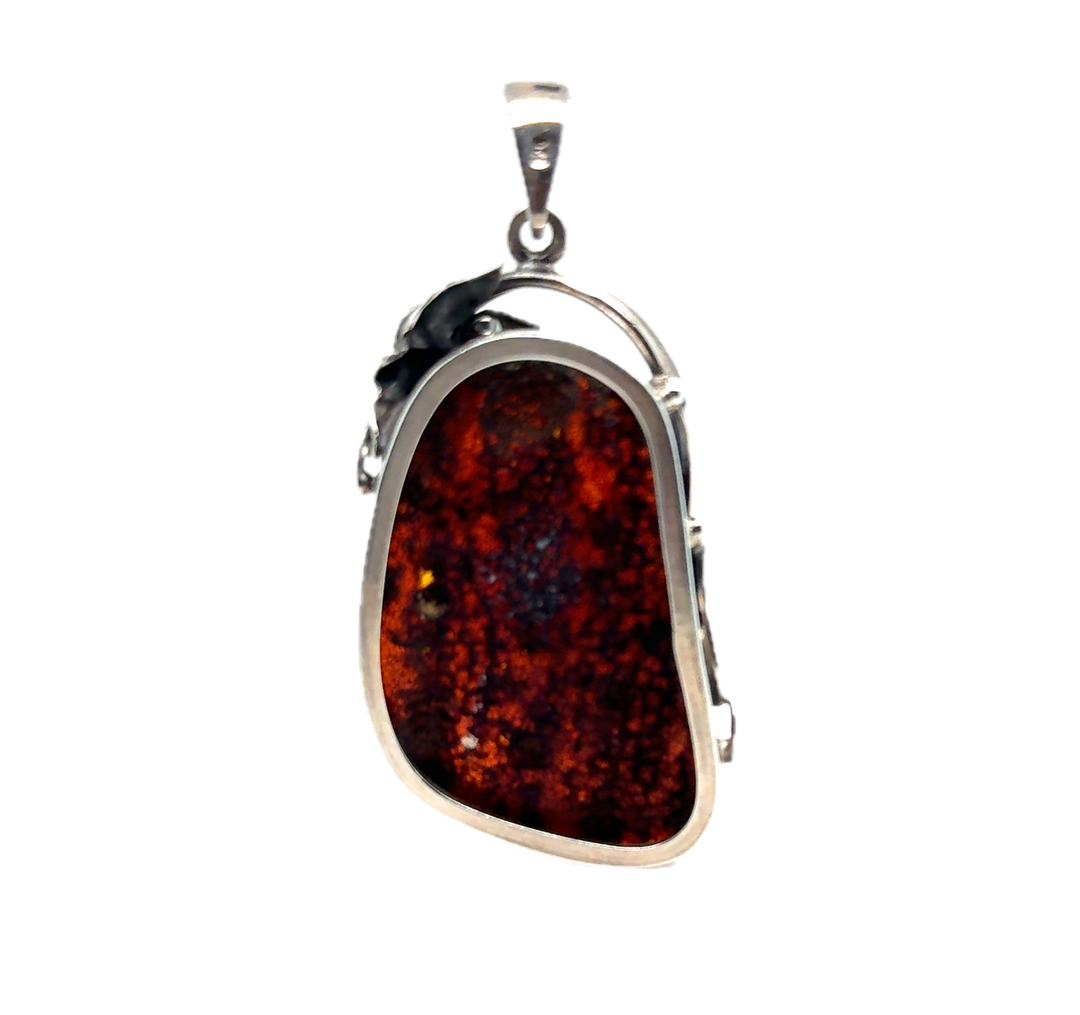 Oxidised Sterling Silver Baltic Amber Large Pendant