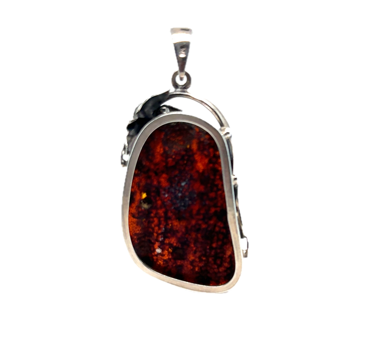 Oxidised Sterling Silver Baltic Amber Large Pendant