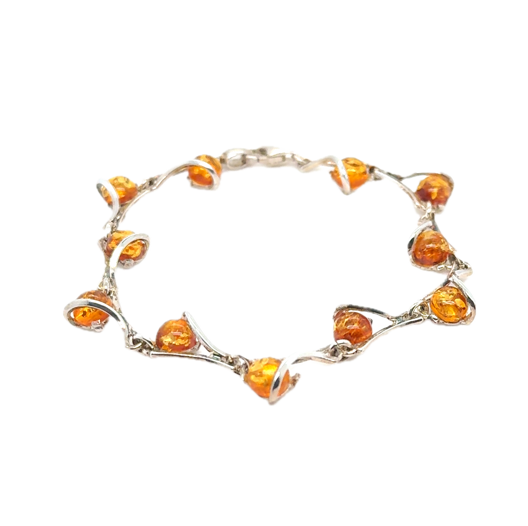 Sterling Silver Baltic Amber Fancy Bracelet