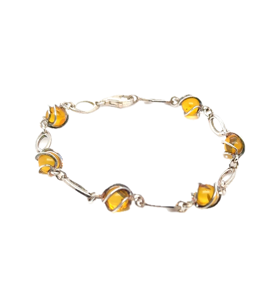 Sterling Silver Baltic Amber Fancy Bracelet