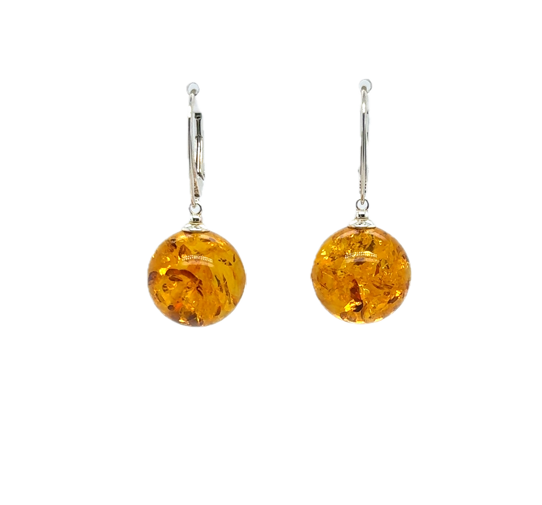 Sterling Silver Baltic Amber Ball Earrings